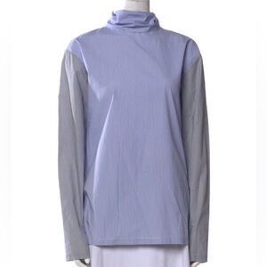 Tome Long Sleeve Top in Contrasting Fabrics and Sash-Tie Closure